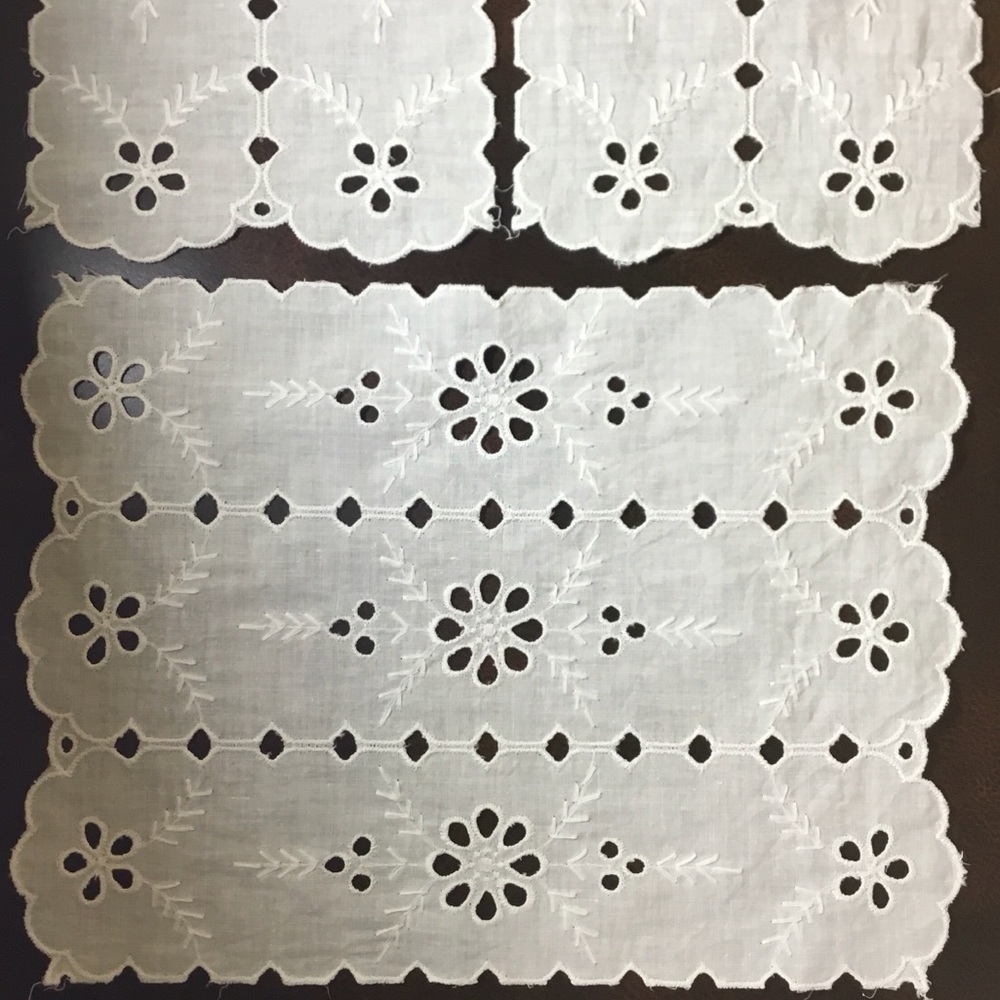 Vintage Handmade White Eyelet Dresser Scarves Embroidered Set of 3 Rectangular